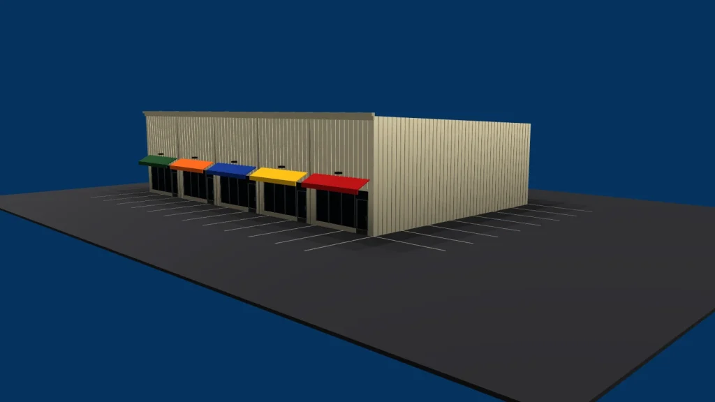 Deep Creek Commerce Center One from the front left, drawn to the dimensions on the approved plans