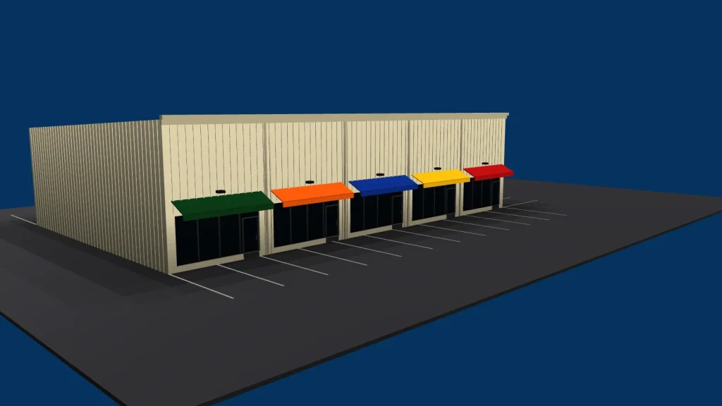 Deep Creek Commerce Center One from the front right, with the car park, drawn to the dimensions on the approved plans