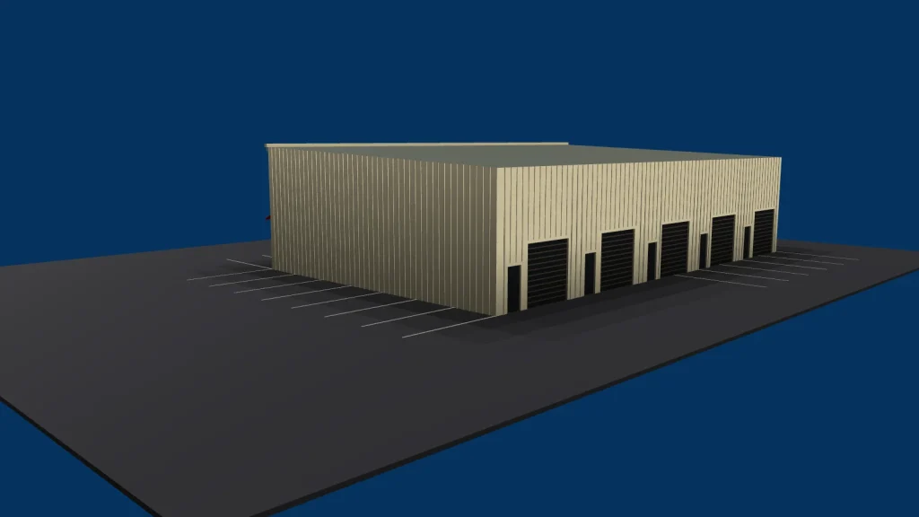 Deep Creek Commerce Center One from the rear left, drawn to the dimensions on the approved plans