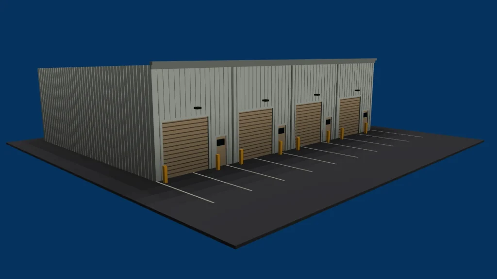 Deep Creek Commerce Center Two from the front right, with the car park, drawn to the dimensions on the approved plans