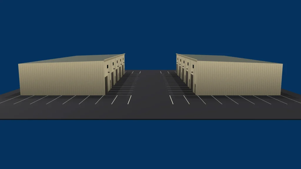 Dominion Commerce Center from the left, drawn to the dimensions on the approved plans