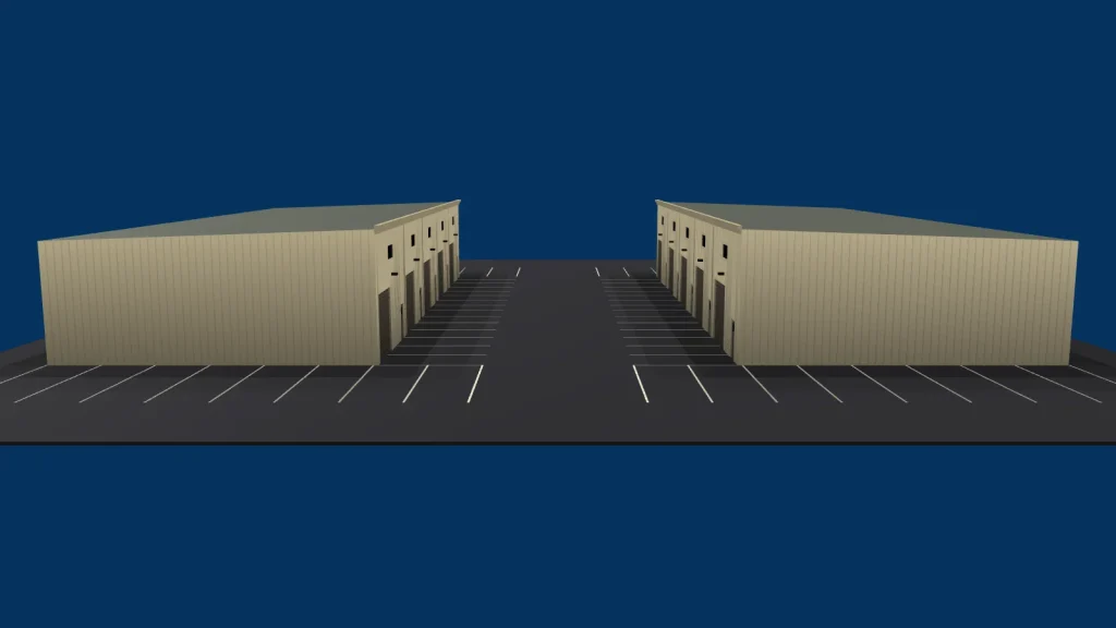 Dominion Commerce Center from the right, drawn to the dimensions on the approved plans